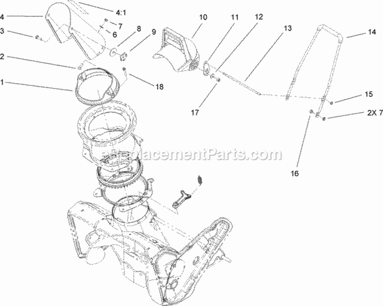 Chute Assembly Diagram and Parts List for 34002 290000001-290999999 - 2009 Lawn Boy Snow Blower